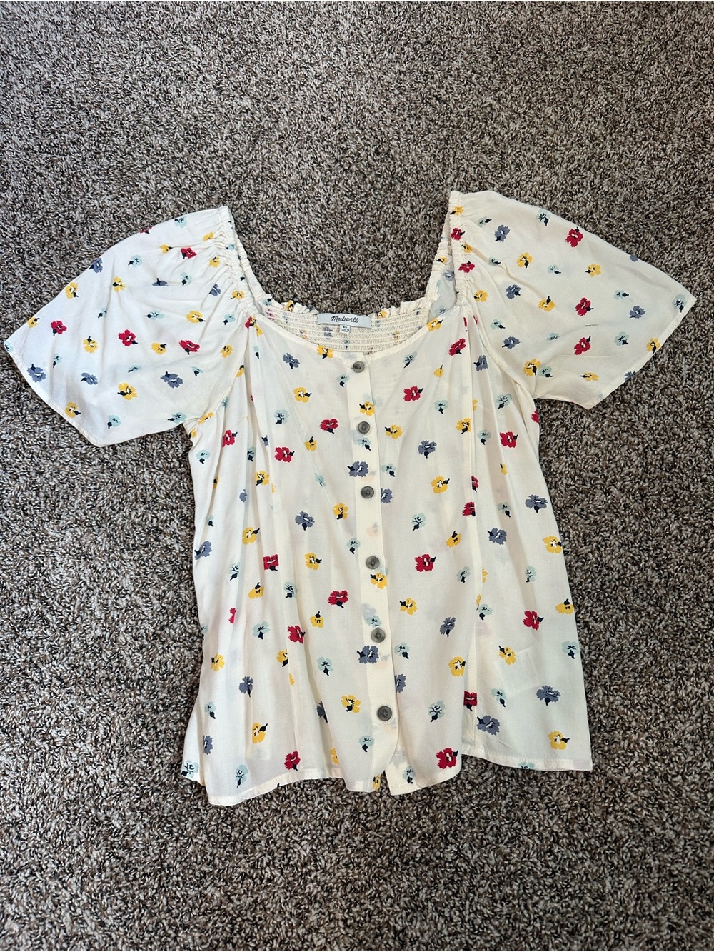 Cream Floral Button-Front Peasant Top